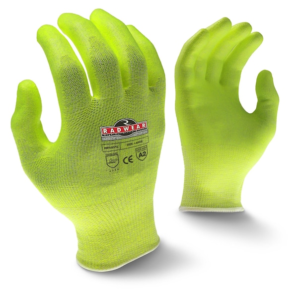 Radians Hi-Vis Cut Resistant Coated Gloves, A2 Cut Level, Polyurethane, S, RWG531-S - main